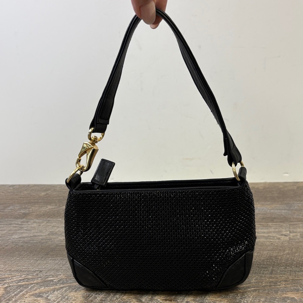 Whiting & Davis Black Metal Mesh Mini Shoulder Bag | Y2K Evening Purse